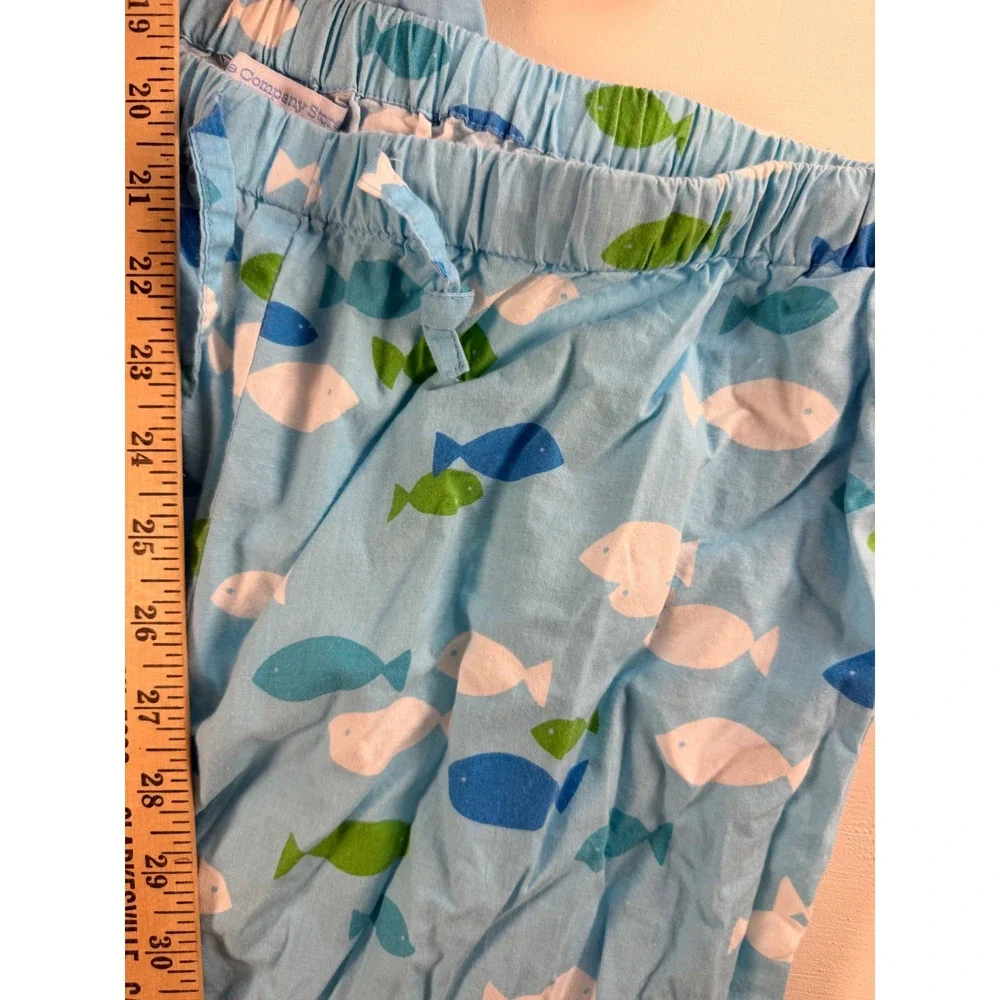 Y2K Pajama Set Womens L Blue Excellent Fish Print Cotton RJ94